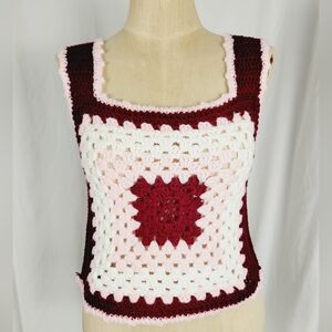 Granny Square hand knit tank vest top S/M